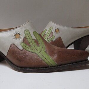CHARLIE HORSE Size 7-1/2 Cream/Brown/Green Leather Southwest Shoes